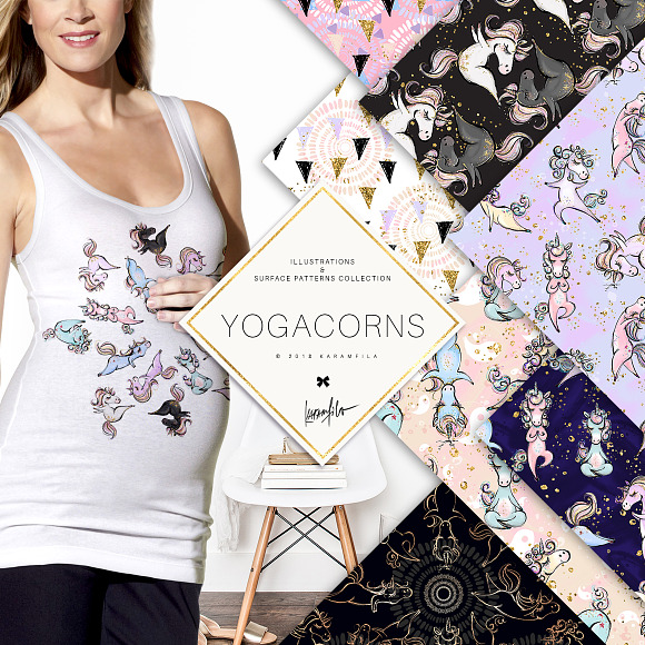 Yoga Unicorns Clipart. Yogacorns in Illustrations - product preview 2