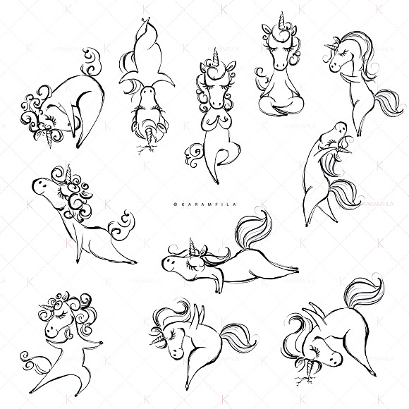 Yoga Unicorns Clipart. Yogacorns in Illustrations - product preview 4