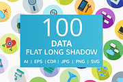 100 Data Flat Long Shadow Icons