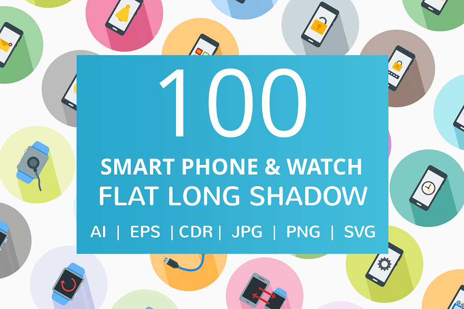 100 Smartphone & Watch Flat Icons