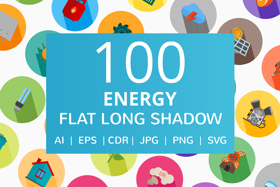100 Energy Flat Long Shadow Icons