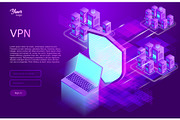 Secure vpn concept. Isometric vector illustration of virtual private network service.