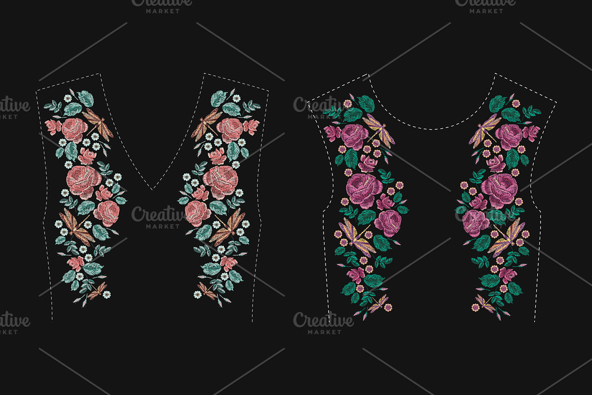 Embroidered composition with flowers in Illustrations - product preview 8