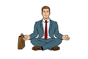 Meditating businessman pop art vector illustration