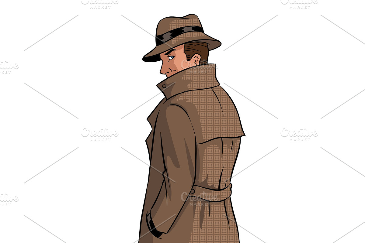 Spy in raincoat and hat pop art vector in Illustrations - product preview 8