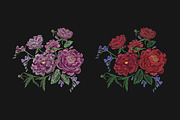 Embroidered composition with peonies