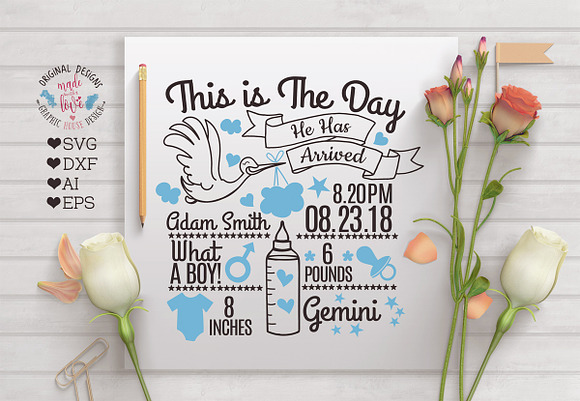 Baby Boy Birth Announcement - Chart in Illustrations - product preview 2