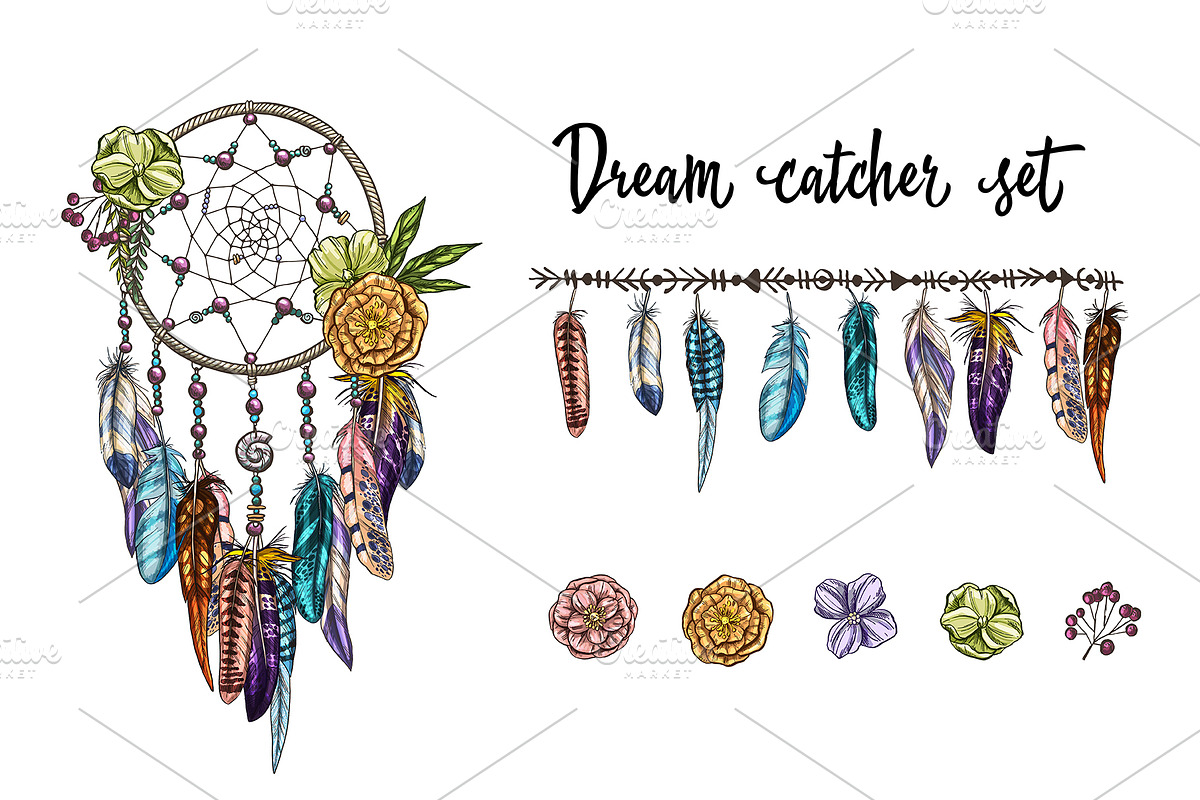 Dream catcher and vintage elements in Illustrations - product preview 8