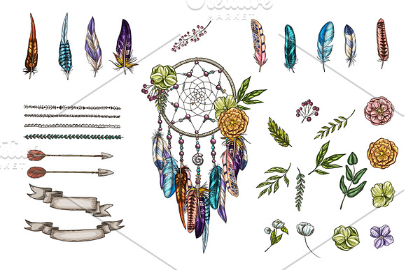 Dream catcher and vintage elements in Illustrations - product preview 1