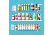 Medication shelves for drugstore