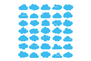 Blue cartoon clouds set