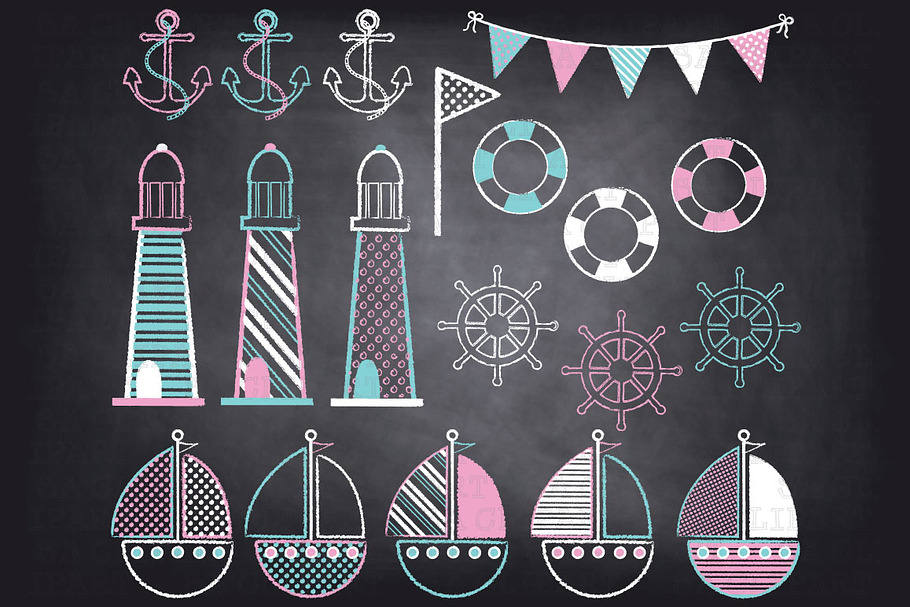 Chalkboard Nautical Clip Art in Illustrations - product preview 8
