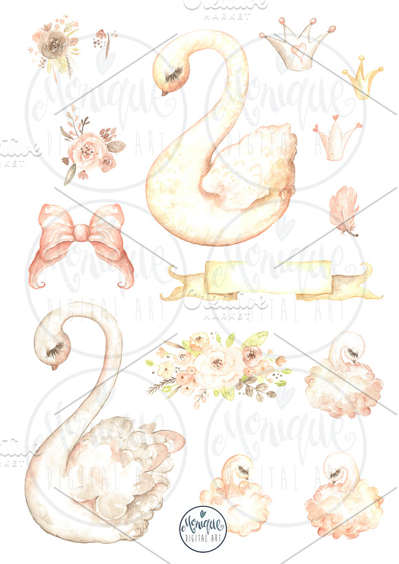 Swan Clipart, Watercolor Swan in Illustrations - product preview 1