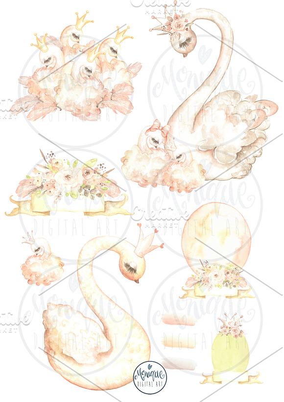Swan Clipart, Watercolor Swan in Illustrations - product preview 2