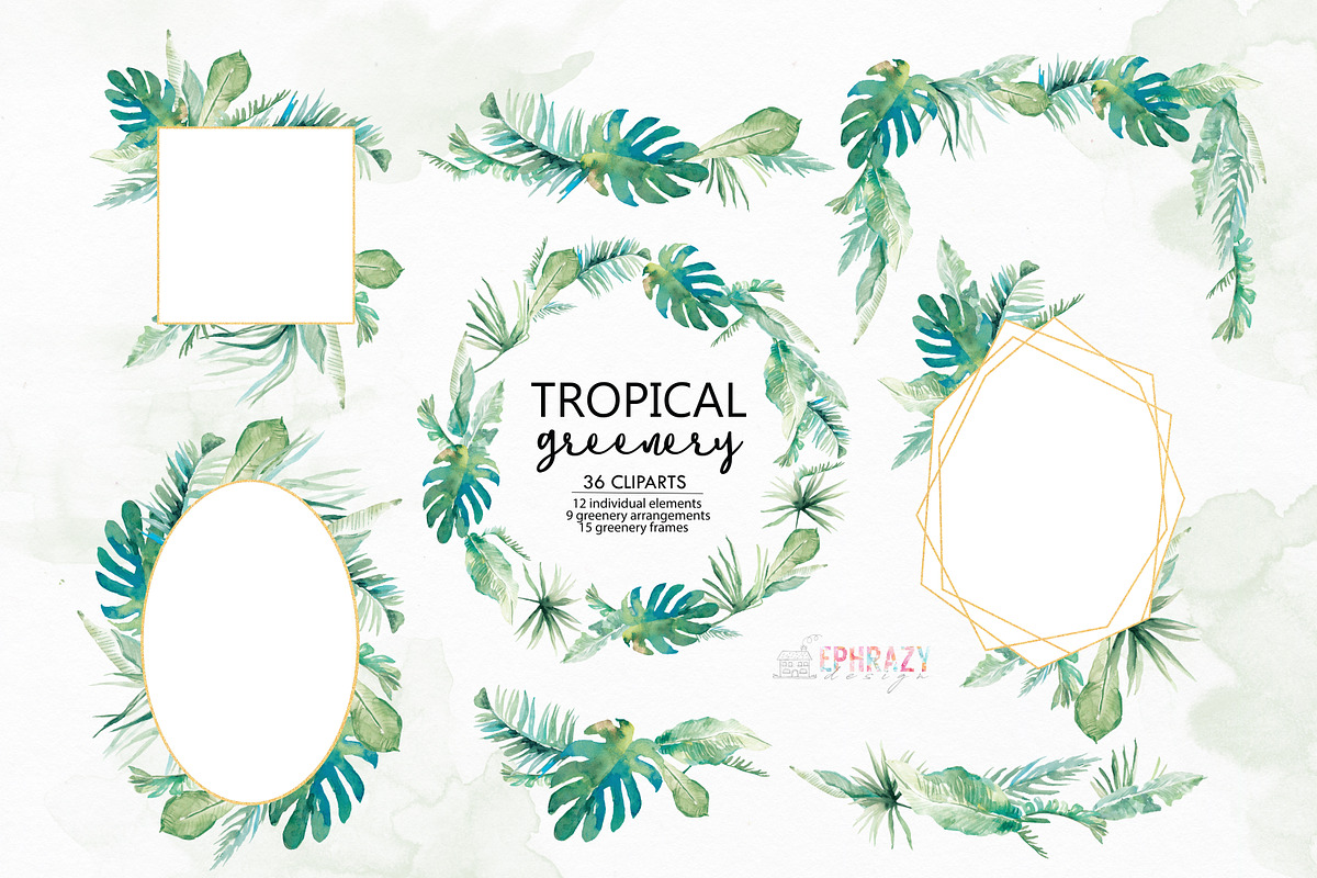 Greenery clip art. Watercolor in Illustrations - product preview 8