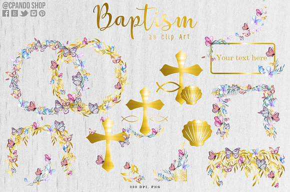 Baptism watercolor butterflies clip  in Illustrations - product preview 1