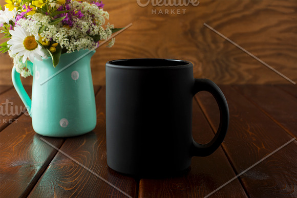 Black coffee mug rustic mockup with  in Product Mockups - product preview 1