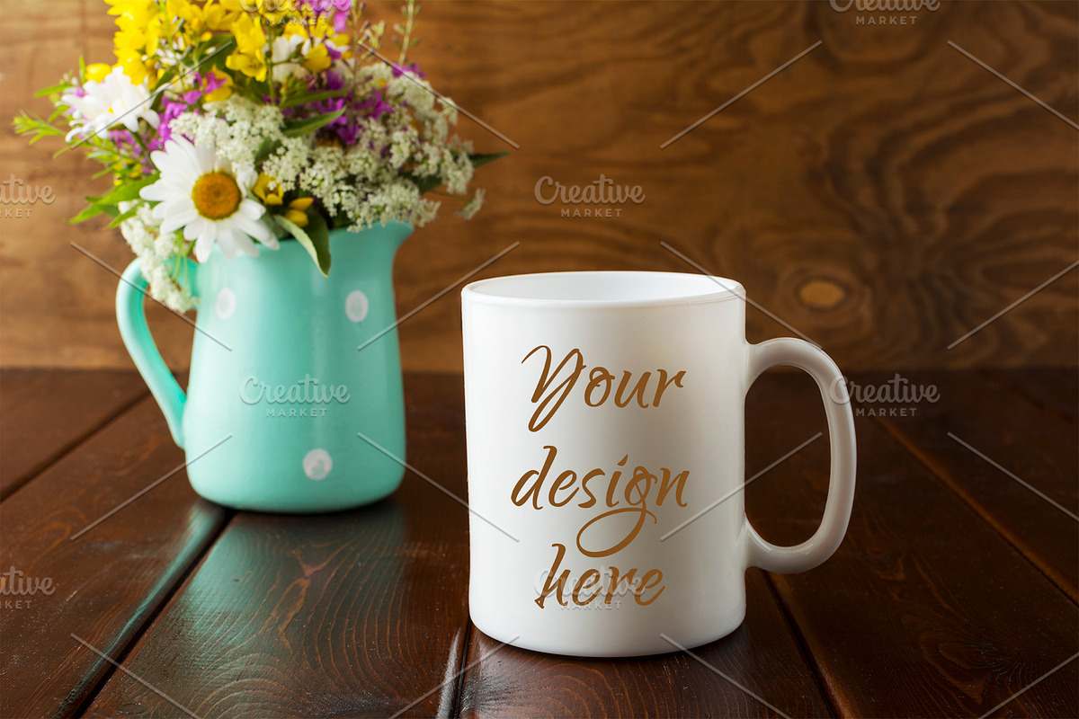 White coffee mug rustic mockup with  in Product Mockups - product preview 8