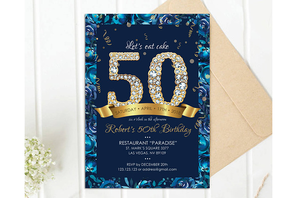 Navy and Gold 50th Birthday Invitе