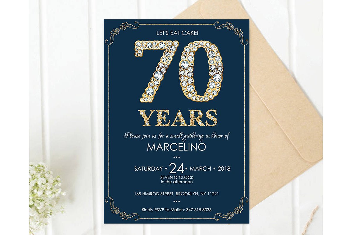 70th Diamond Birthday invite for Men in Card Templates - product preview 8
