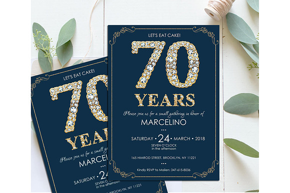 70th Diamond Birthday invite for Men in Card Templates - product preview 1