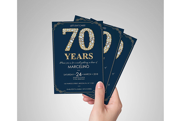 70th Diamond Birthday invite for Men in Card Templates - product preview 2
