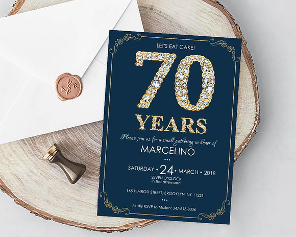 70th Diamond Birthday invite for Men in Card Templates - product preview 3