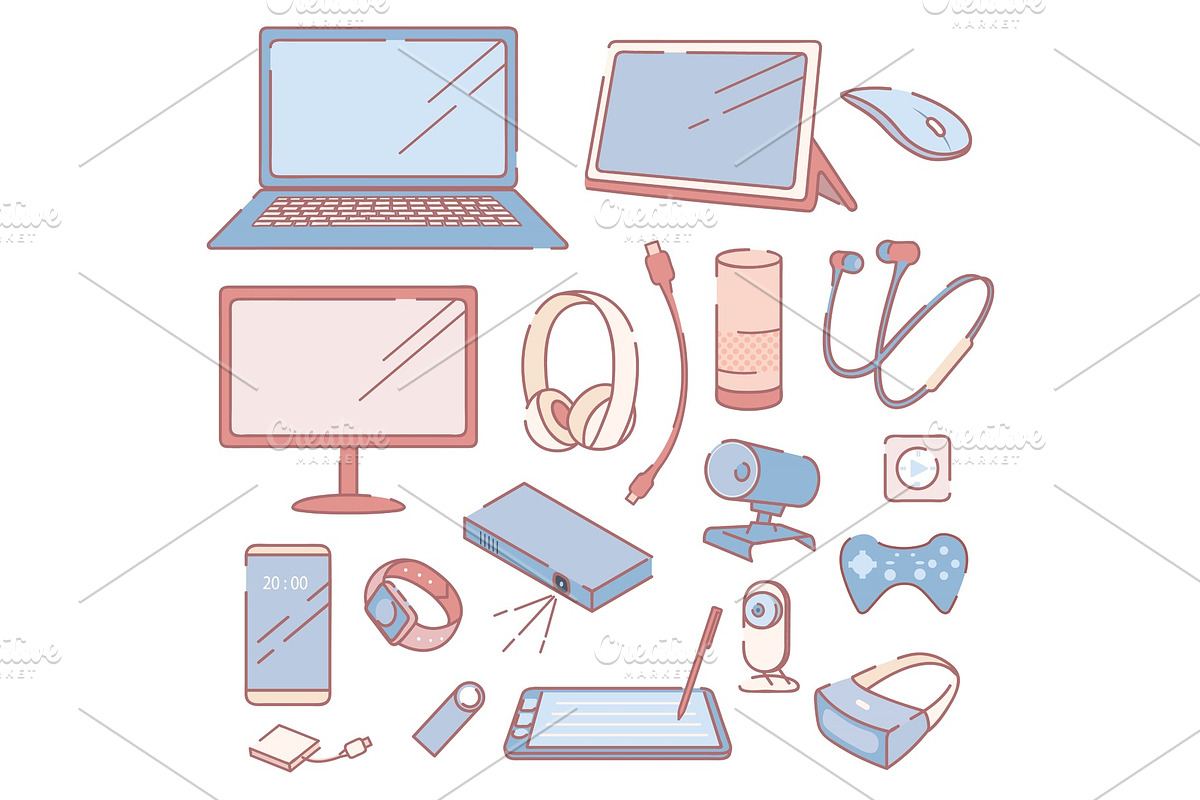 Modern Electronic Devices and Accessories Set in Illustrations - product preview 8