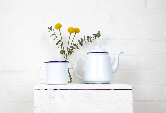 Enamel teapot and mug mockup in Product Mockups - product preview 1