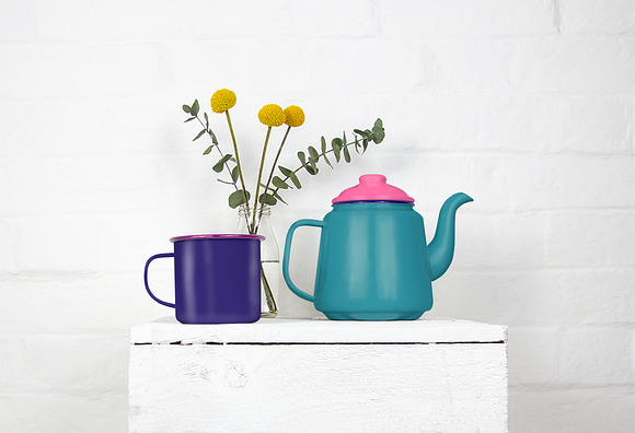 Enamel teapot and mug mockup in Product Mockups - product preview 3