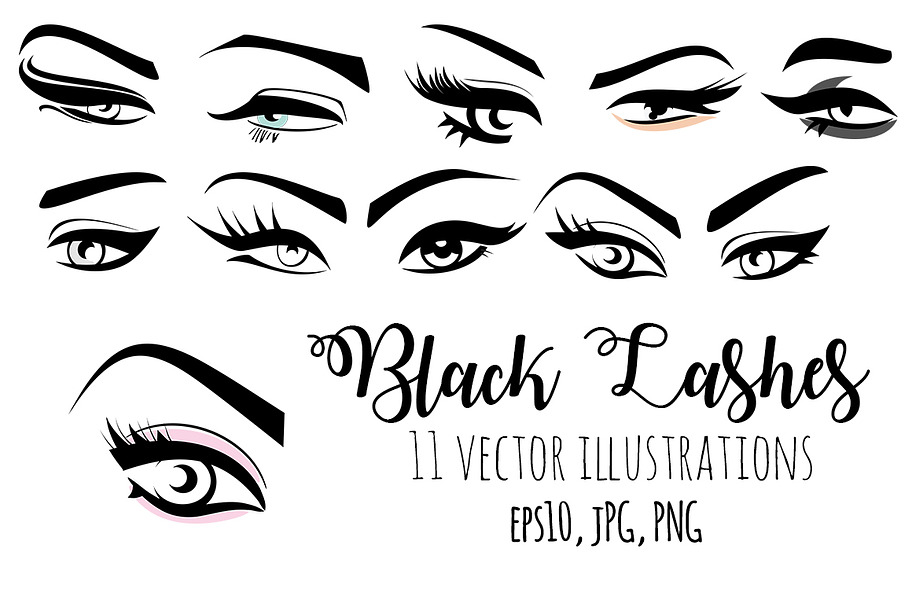 Black Lashes Vector eyes set