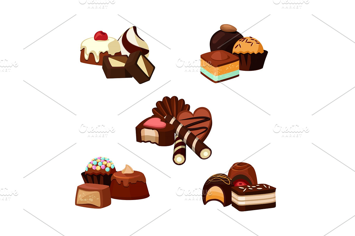 Vector set of cartoon chocolate candy piles illustration in Graphics - product preview 8