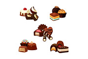 Vector set of cartoon chocolate candy piles illustration