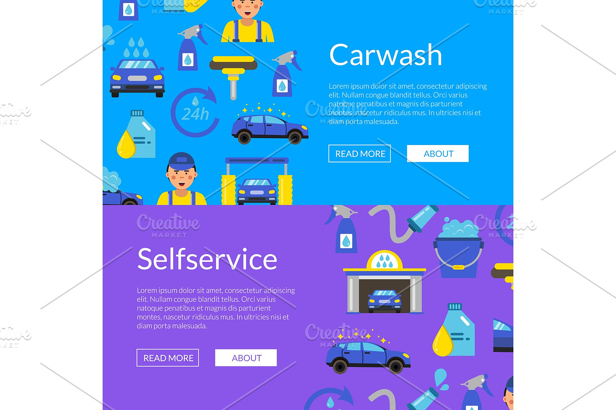 Vector web banners illustration with car wash flat icons in Graphics - product preview 8