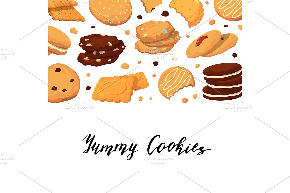Vector background with lettering and with cartoon cookies in Graphics - product preview 8