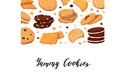 Vector background with lettering and with cartoon cookies