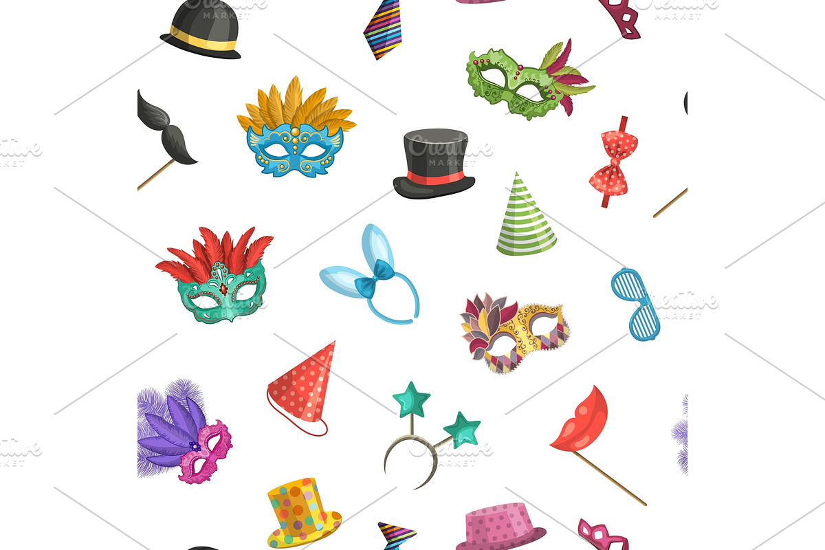 Vector pattern or background illustration with masks and party accessories in Graphics - product preview 8