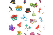 Vector pattern or background illustration with masks and party accessories