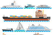Water transport decorative icons set