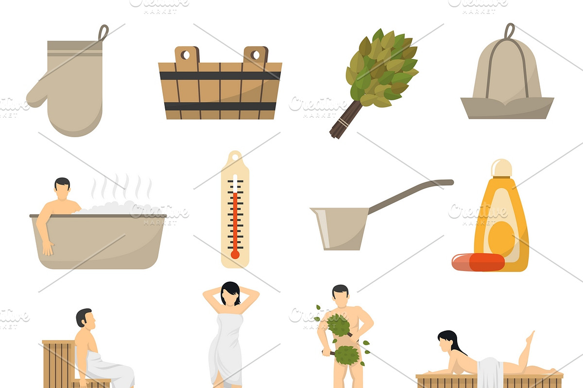 Bath sauna and spa flat icons in Graphics - product preview 8