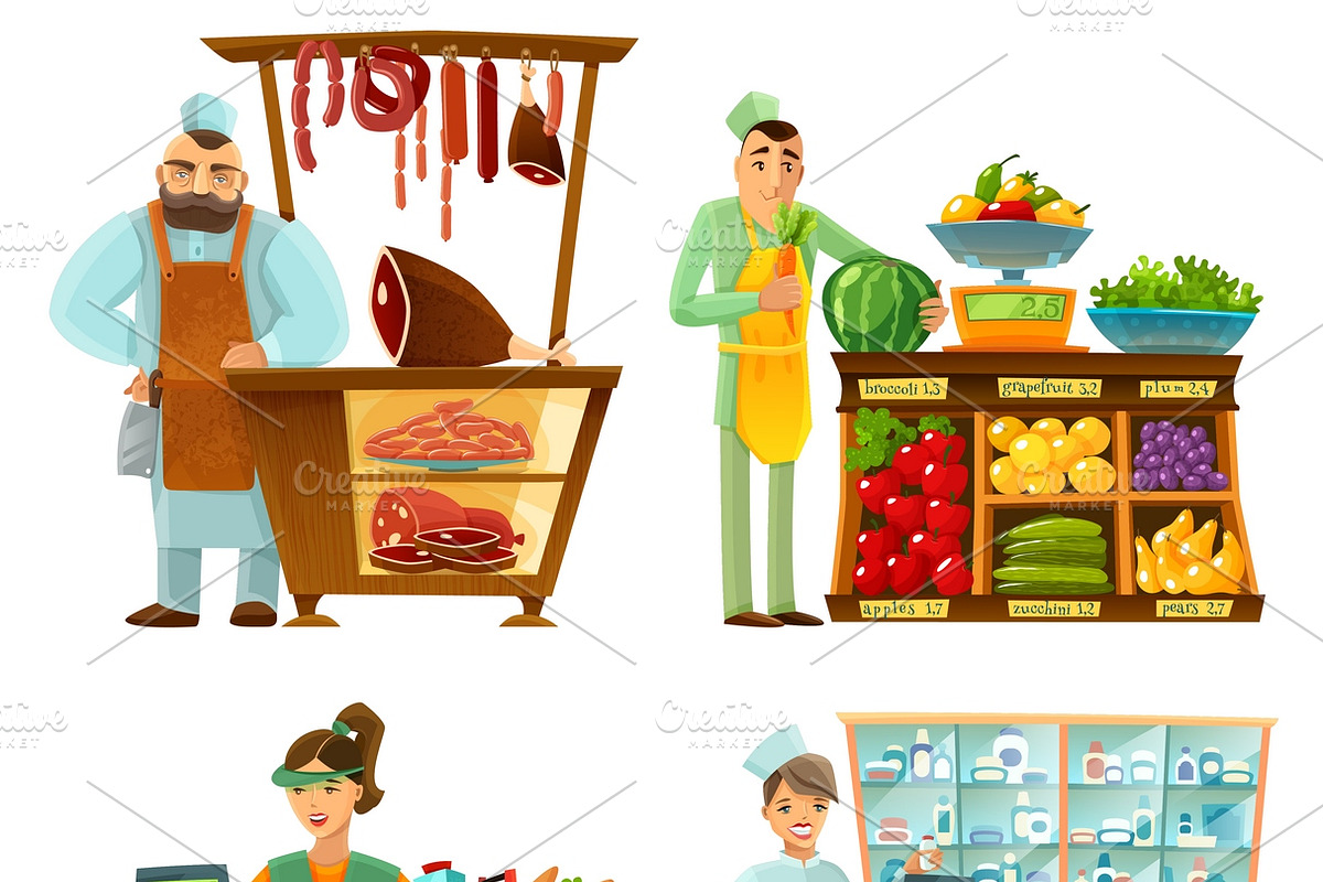 Traditional shops sellers icons in Graphics - product preview 8