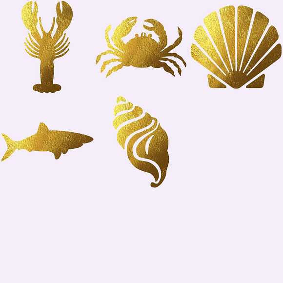 Gold Foil Sea Animals Clipart in Illustrations - product preview 2