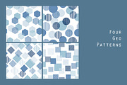 Blue and white geo patterns set