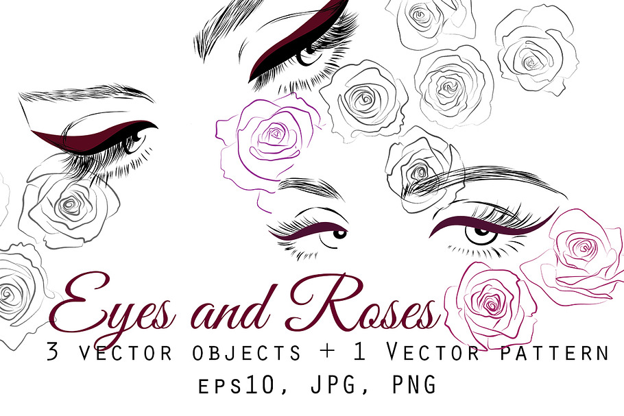 Eyes and Roses Vector Illustrations