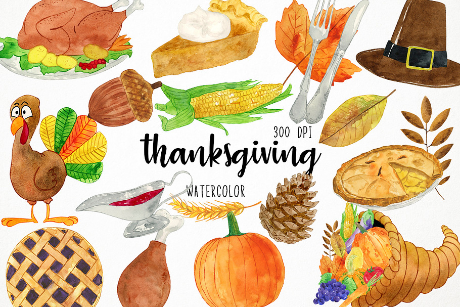 Watercolor Thanksgiving Clipart in Illustrations - product preview 8