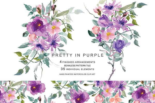 Watercolor Purple & Mauve Flowers