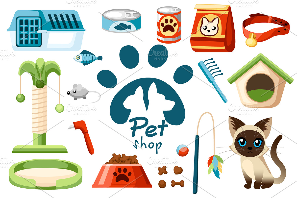 Set of pet shop icon in Objects - product preview 8