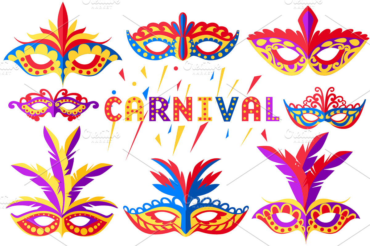 Set of carnival face masks in Objects - product preview 8