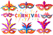 Set of carnival face masks