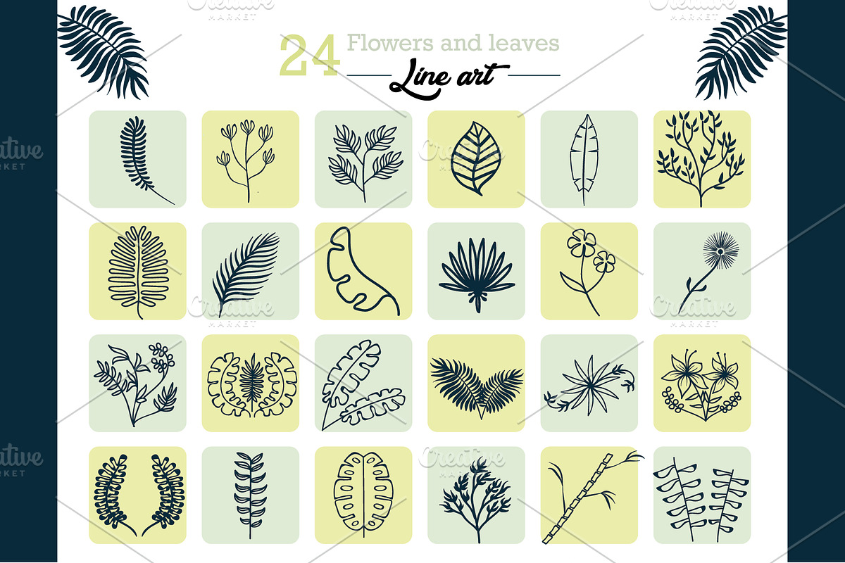 24 Flowers and Leaves - Line Art in Illustrations - product preview 8